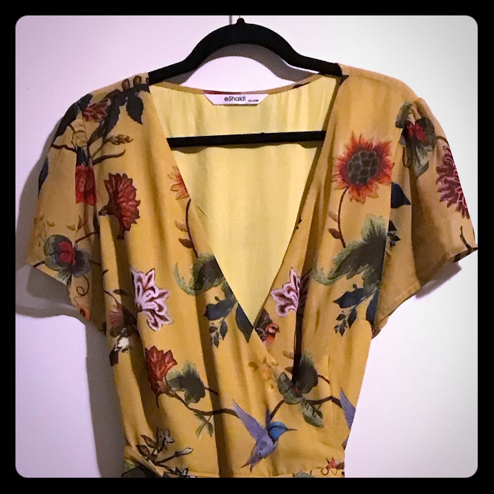 🆕 eShakti Maxi Wrap Dress Mustard Floral Boho